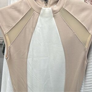 Fashion Nova Beige and Cream Colorblock Sheath Dress